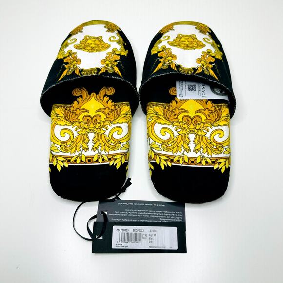 NWT Versace Medusa Slip-On Slippers Size M (8-9) Renaissance-Print Black Gold - Picture 7 of 9